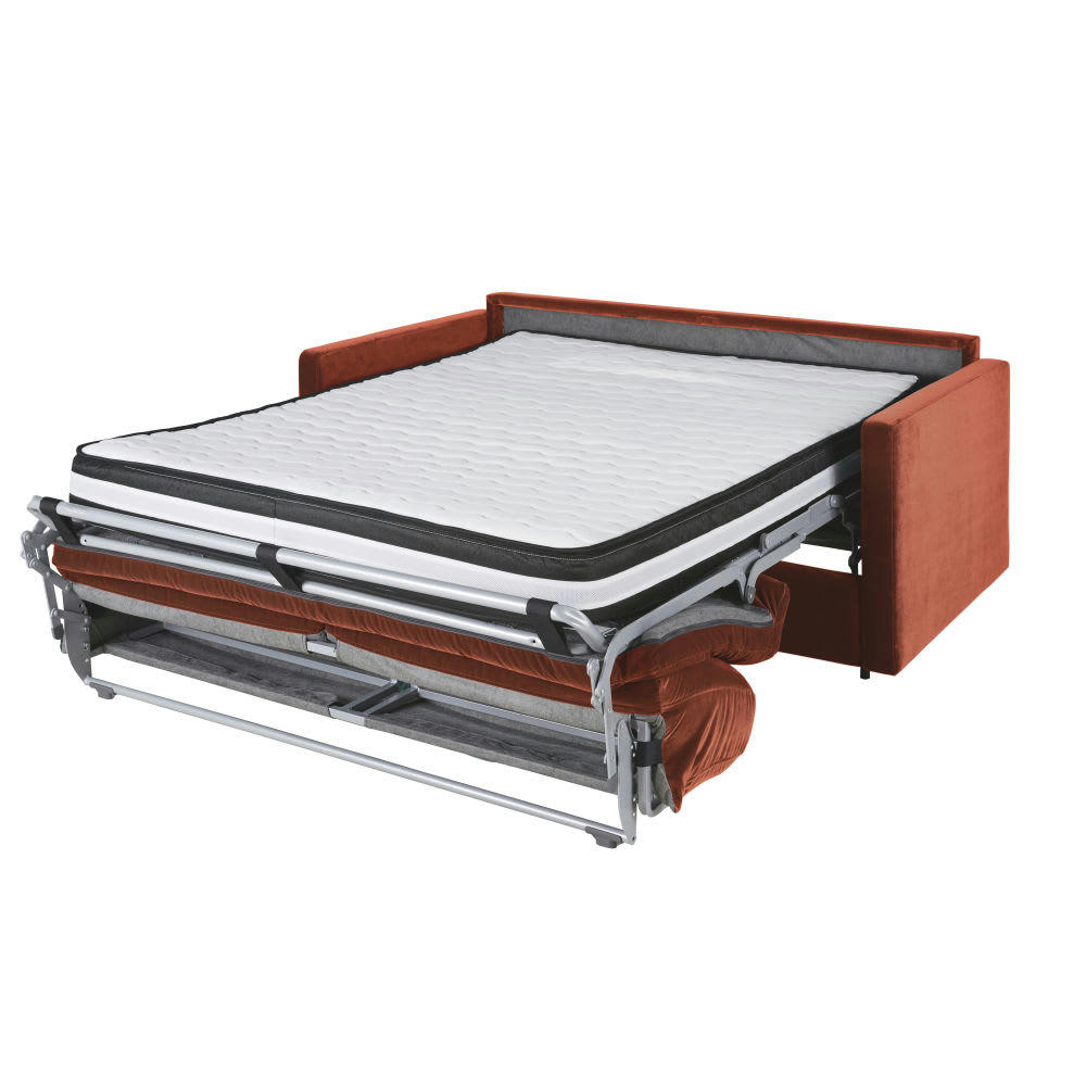 Wael - Canapé convertible 2/3 places en velours terracotta, matelas 18 cm