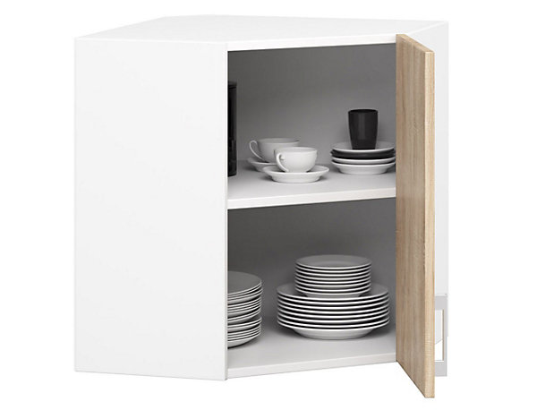 Meuble de cuisine haut AKORD d'angle W60 LIMA modulable Blanc 60 cm 1 porte façade Chêne Sonoma 2 étagères 60x30,5x58 cm