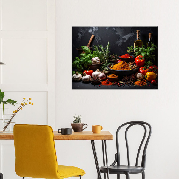 Obraz do kuchni restauracji baru jadalni, Przyprawy zioła warzywa 30x20