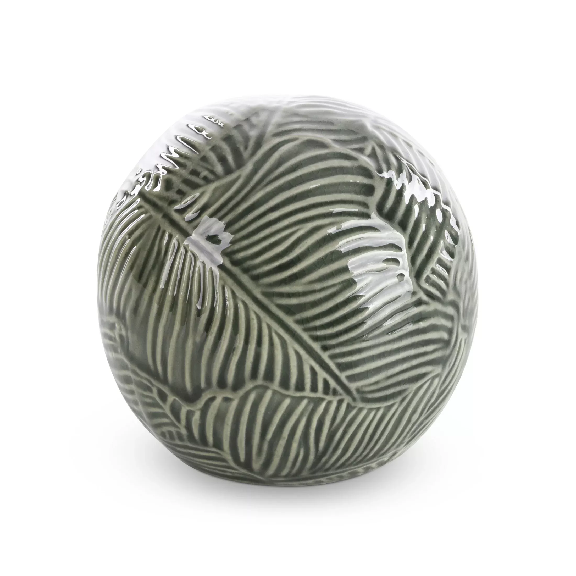 Kula ceramiczna turkusowo-zielonaz wytłaczanym wzorem liści średnica 10x9 cm DARA