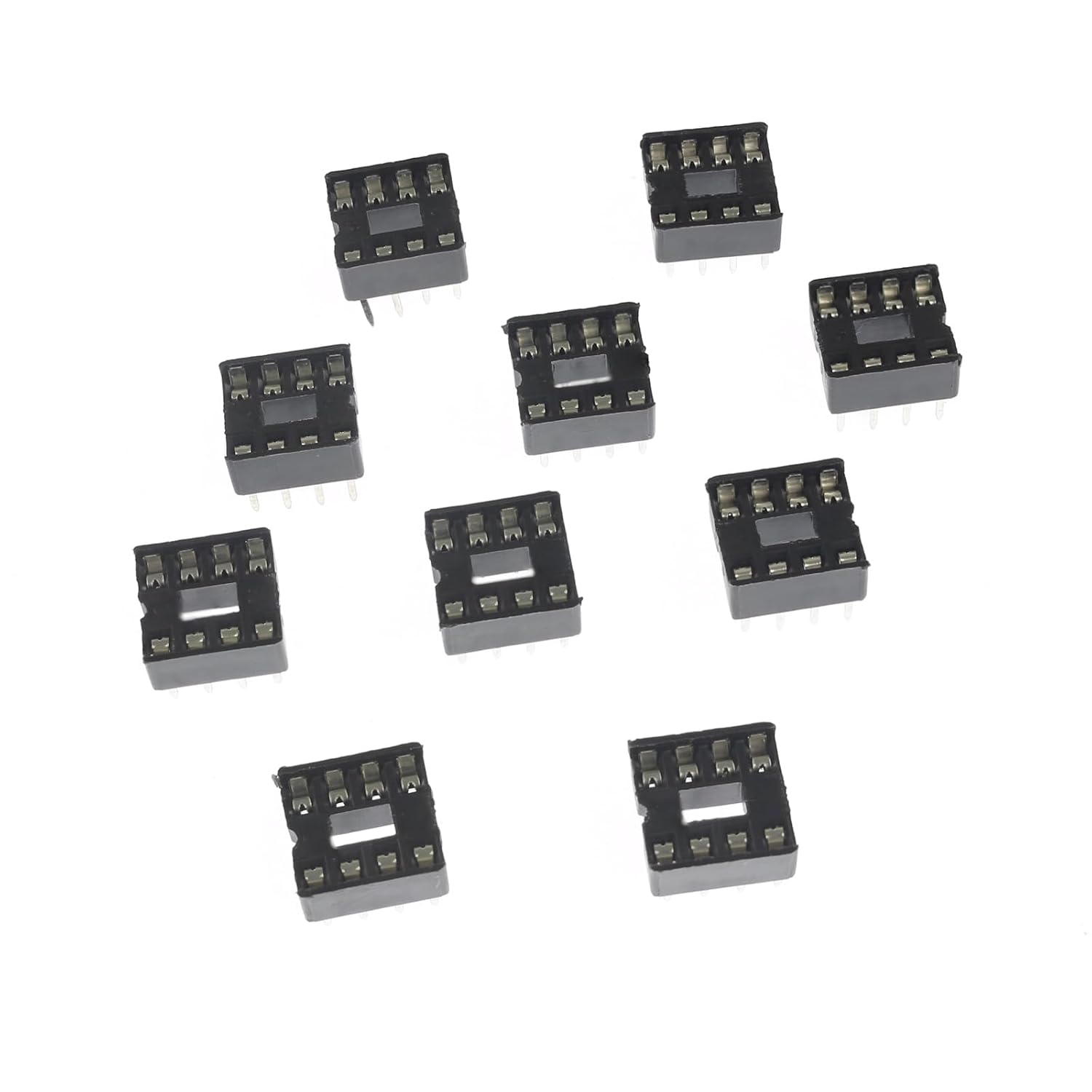 10PCS 8P IC Socket, DIP Integrated Circuit IC Chip Sockets Adaptor 8 Flat Pin Solder Type 2.54mm Pitch Dual Row