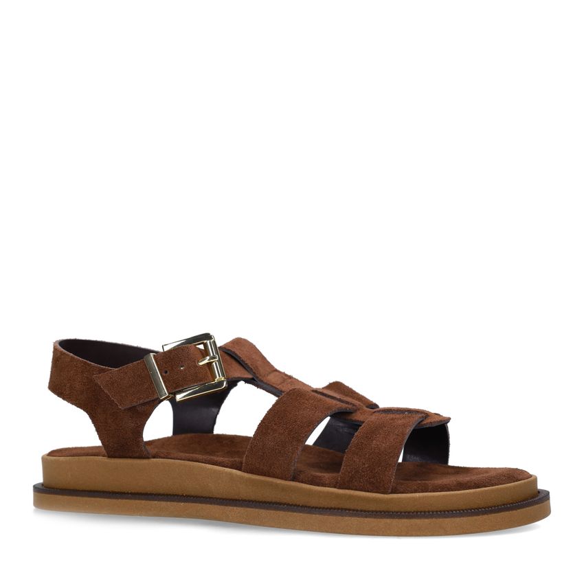 Manfield Bruine suède sandalen