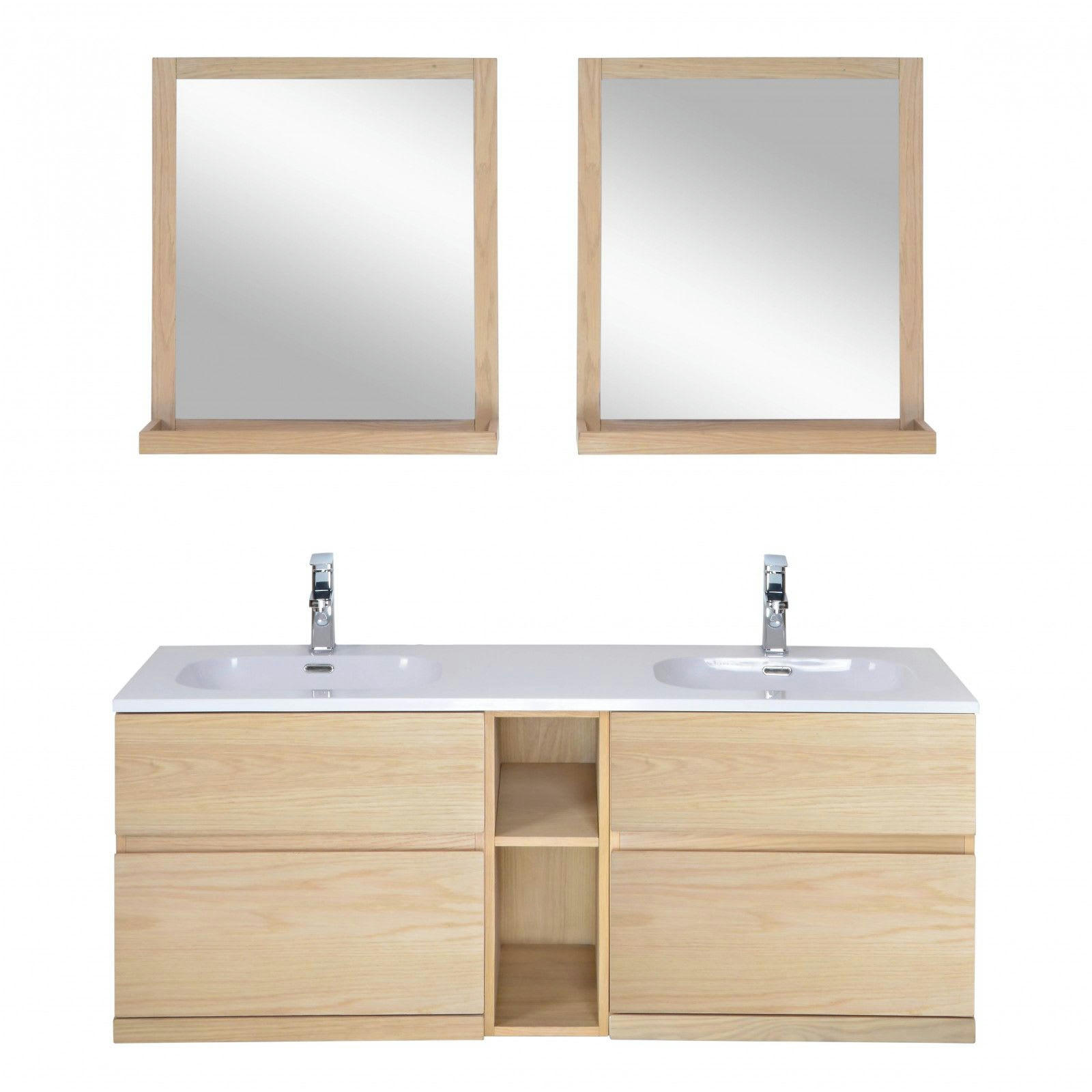 ENIO - Meuble sous vasque chêne avec plan résine  140cm + miroir