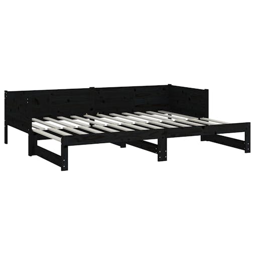 NNEVL Pull-out Day Bed Black Solid Wood Pine 2x(92x187) cm