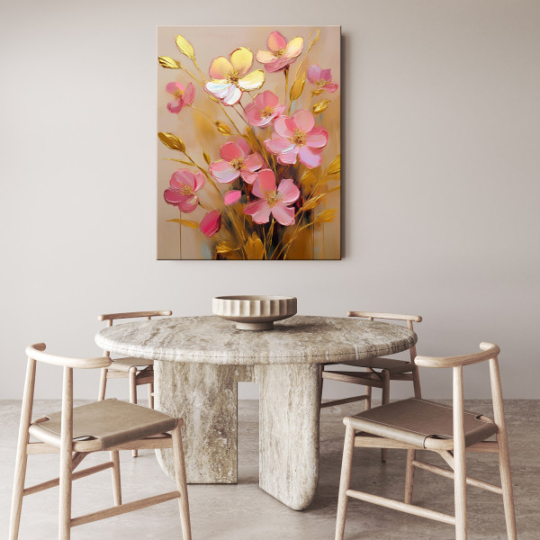 Feeby Obraz na płótnie, Kwiaty Różowe Złote Glamour 40x60