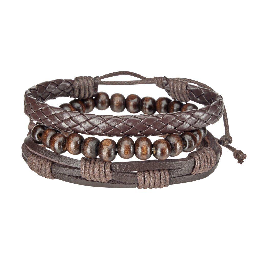 Bracelet pour homme réglable x4 simili et perles bois 5x8cm (2 modèles)