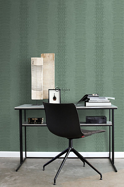 Origin Wallcoverings papier peint peau de crocodile vert grisé 53 cm x 10.05 m