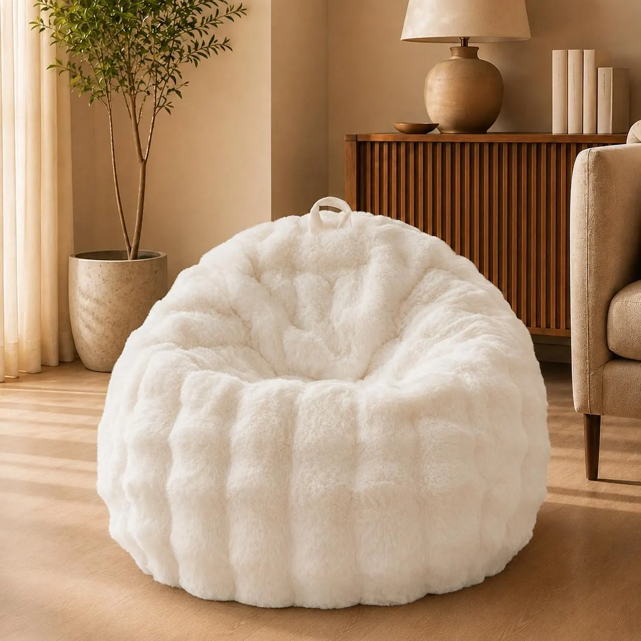 3FT Fluffy Faux Fur Bean Bag Cover, No Filler, Faux Rabbit Fur Beanbag Chair, Stuffed Animal Storage, Soft Furry Bedroom Floor Lounger