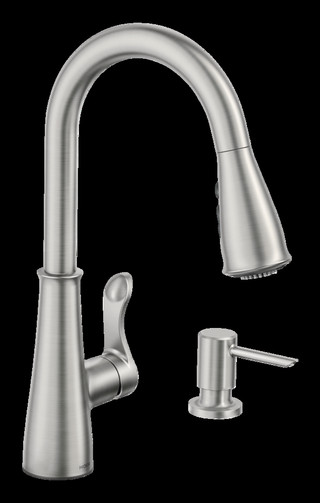 Moen® Hadley Single Handle Pull Down Kitchen Faucet & Soap Dispenser, Brushed Nickel