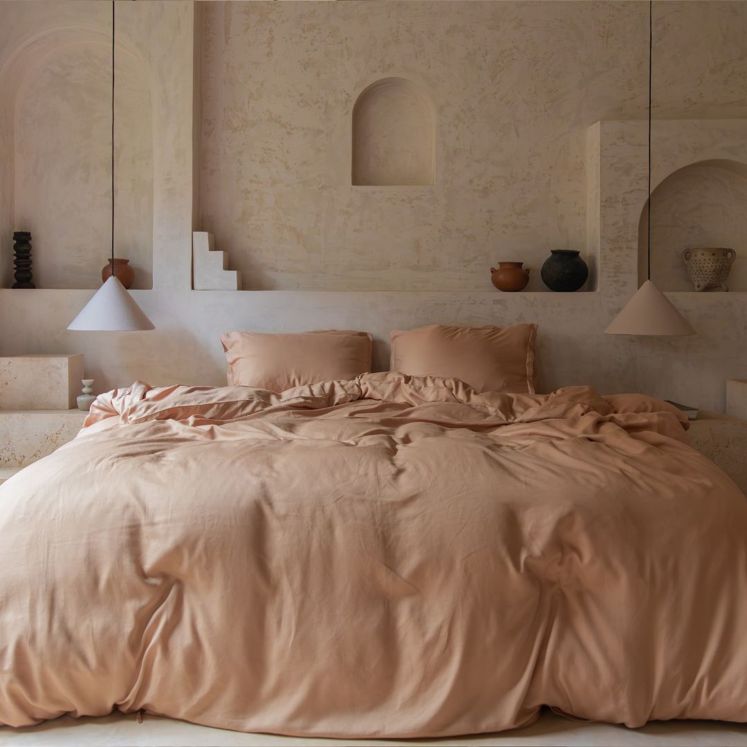 Coco & Cici - Tencel Twill Dekbedovertrek 200 x 200 cm - 2 Persoons Beddengoed - Peach - Lyocell - Ritssluiting & Extra Zacht - 2 Kussenslopen (60x70)