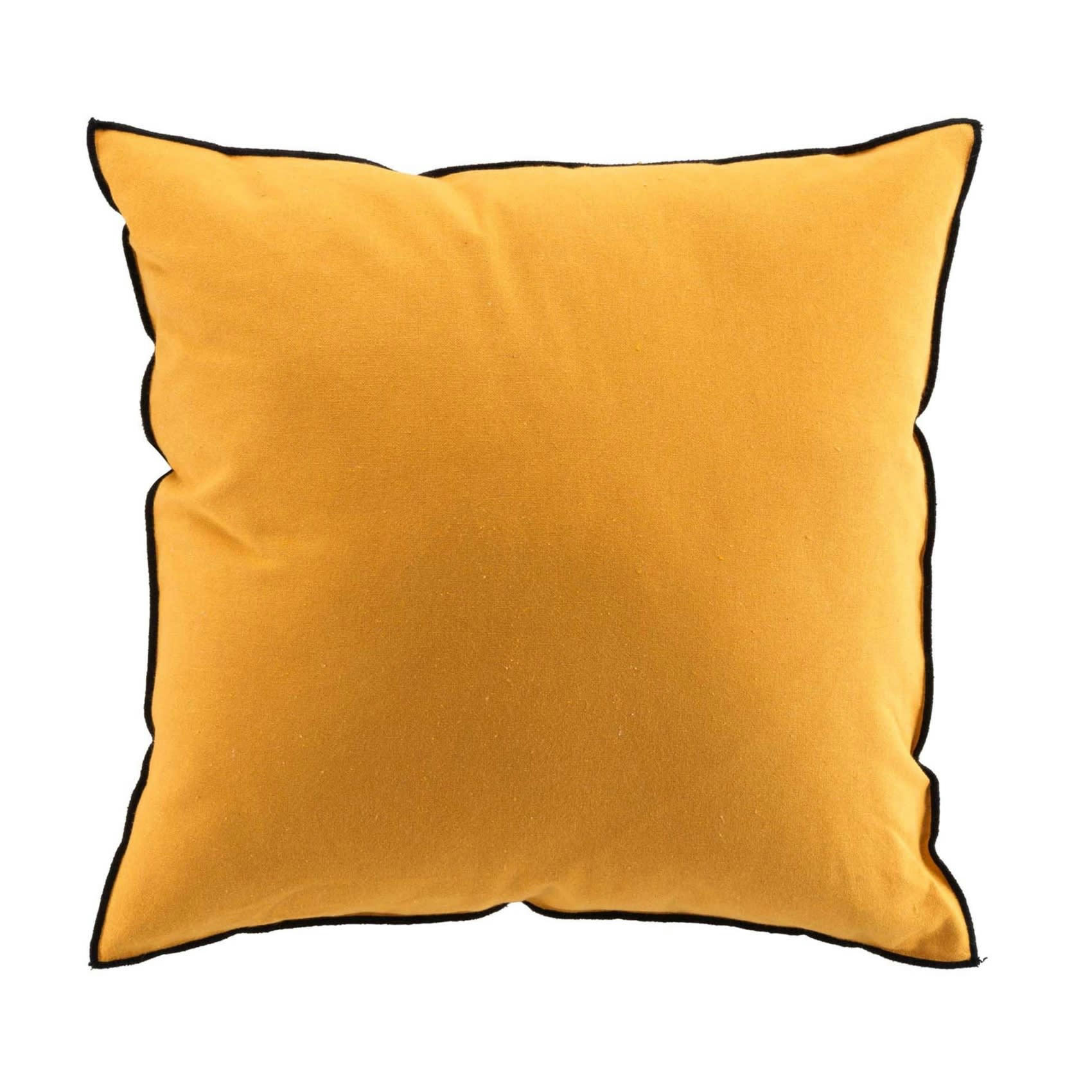 - Coussin avec surjet en coton recyclé jaune moutarde 50x50 cm