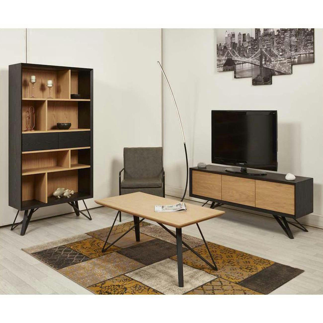 ST MORE - Table basse plateau bois pieds métal noir 120x60cm