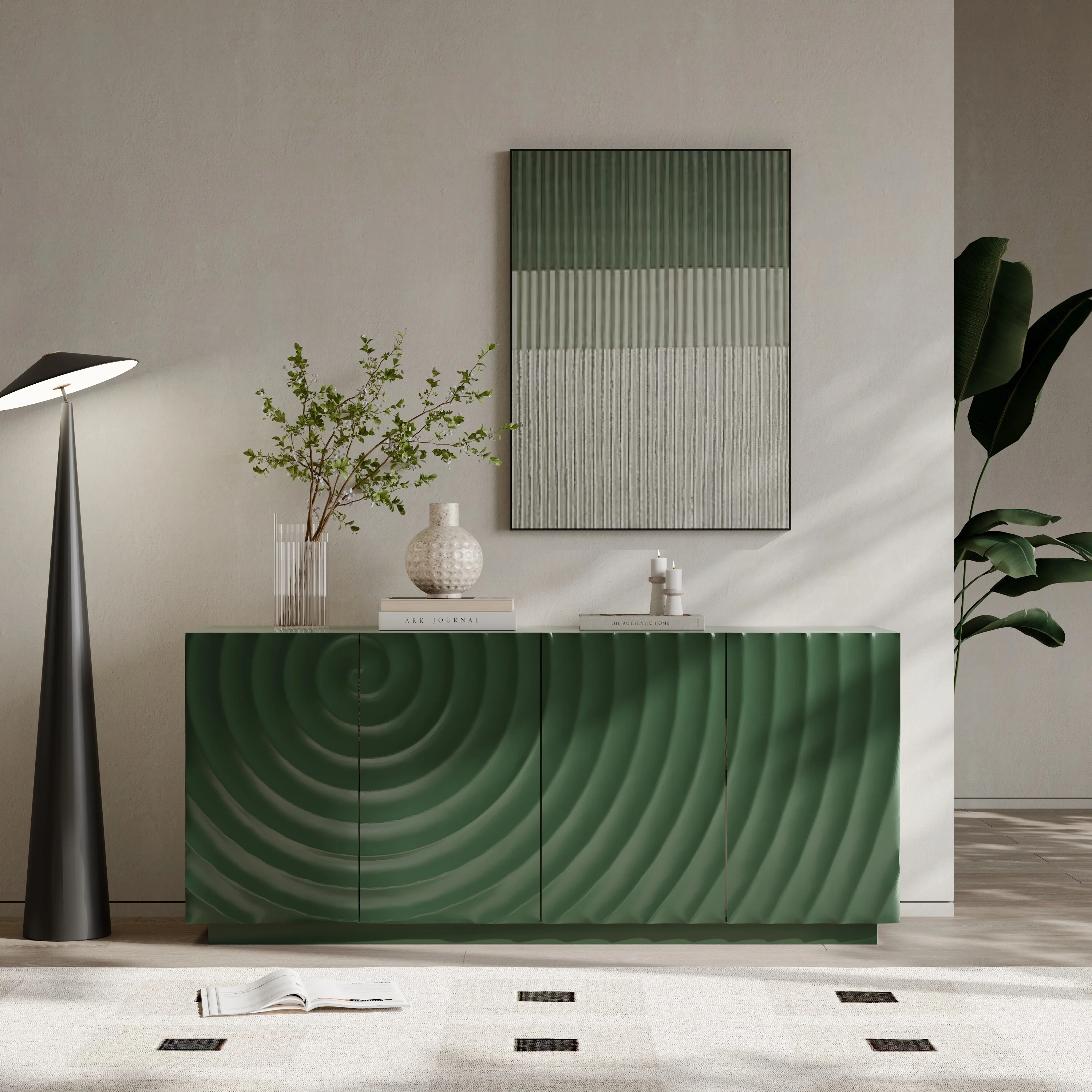 Stylish and Functional 4-Door Cabinet with Suspended base