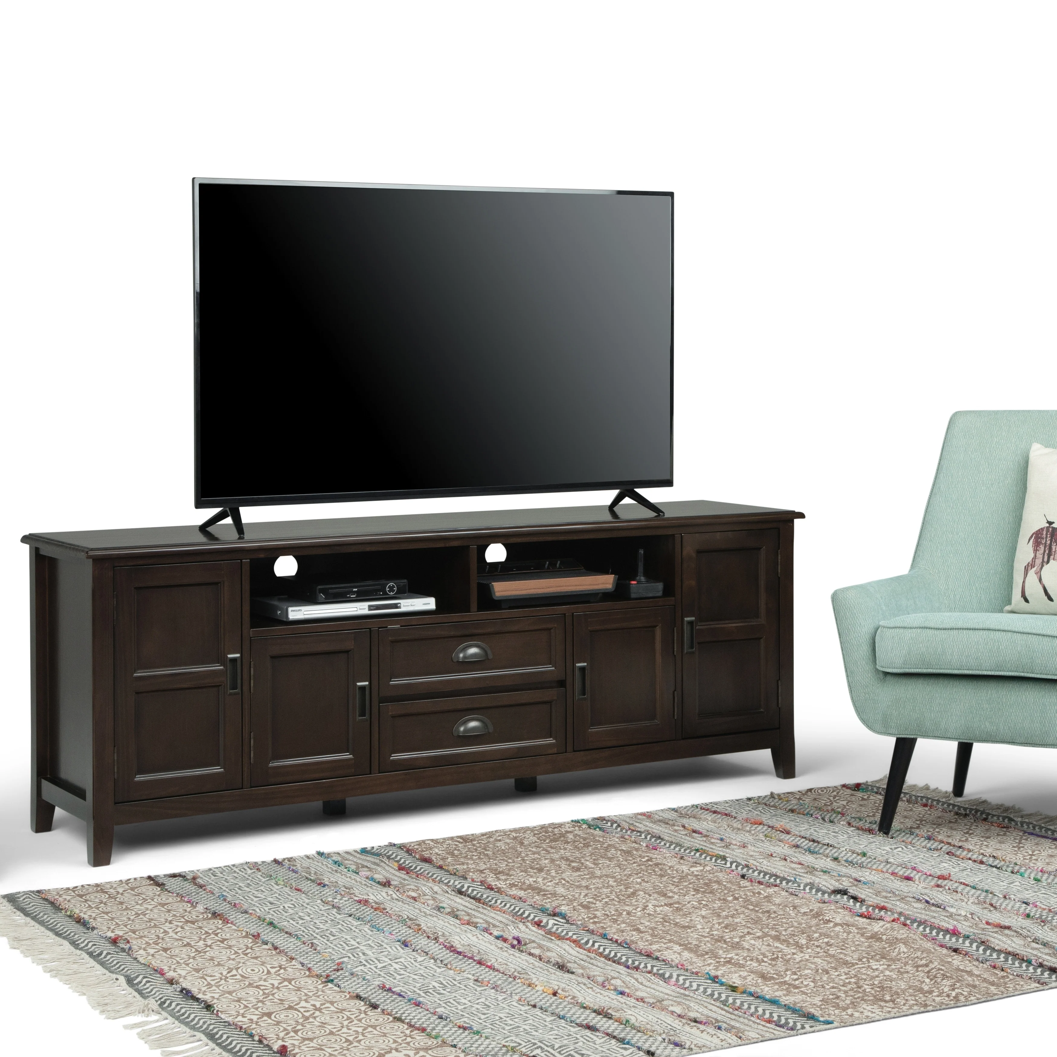 WYNDENHALL Portland SOLID WOOD 72 inch Wide Transitional TV Media Stand For TVs up to 80 inches - 72 inch Wide