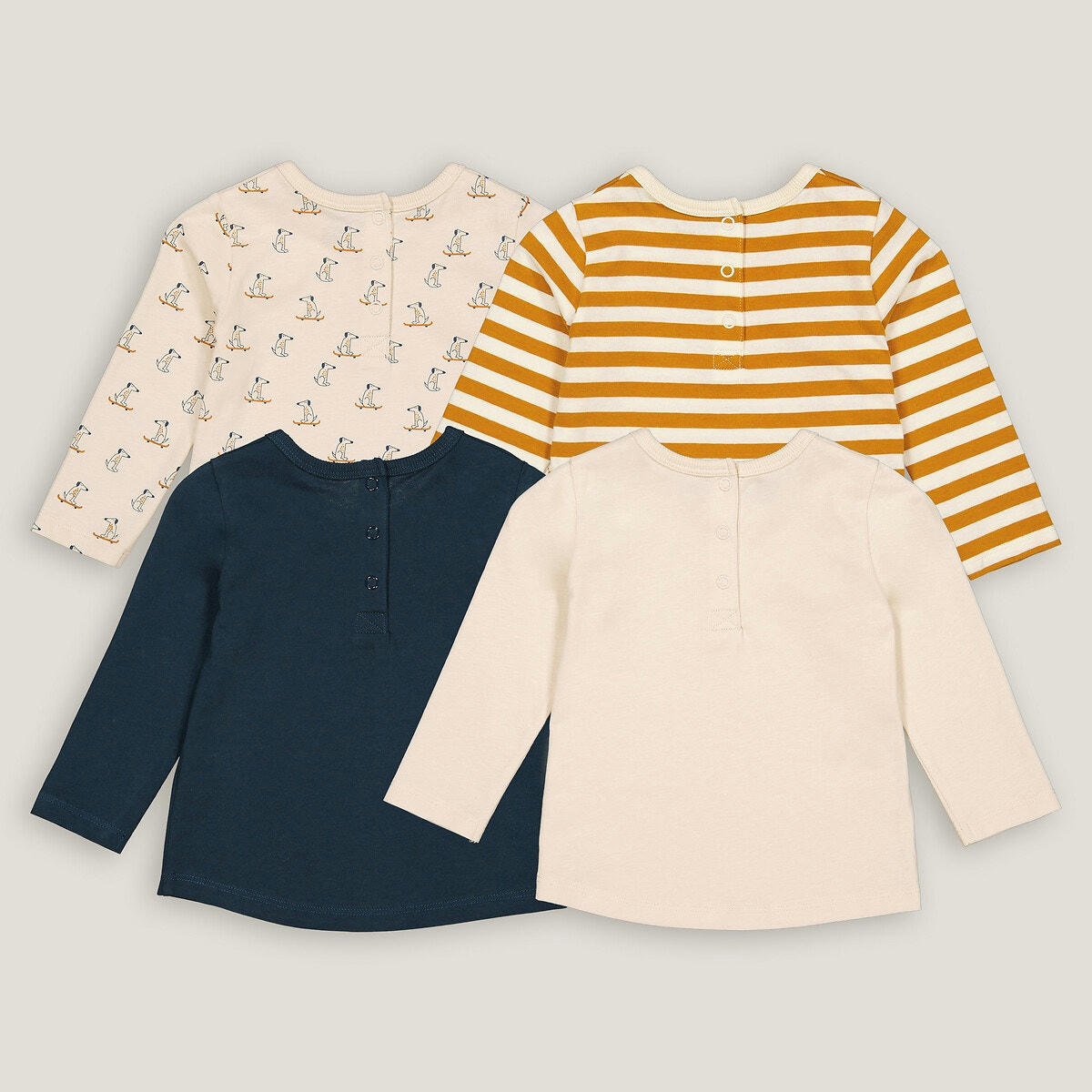 Lot de 4 T-shirts col rond manches longues
