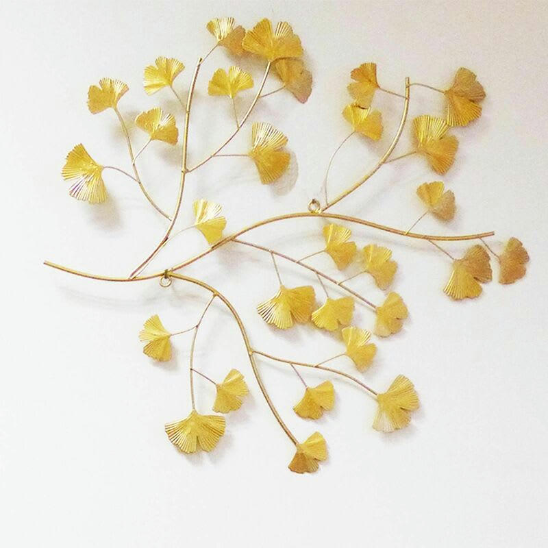 - Décoration murale en métal doré ginko