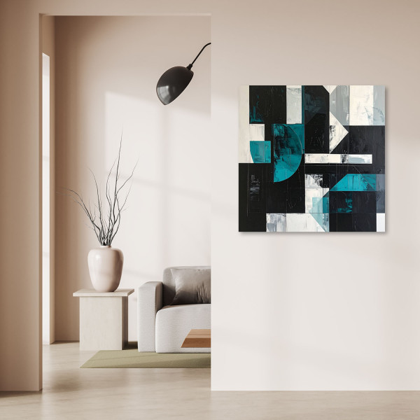 Obraz do salonu biura kuchni, Geometryczne kształty turkusowy czarny 20x20