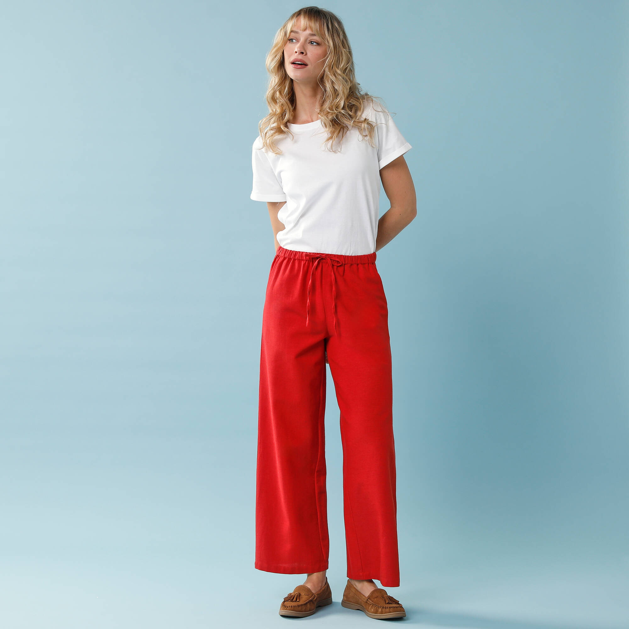 Pantalon large Spécial Petites viscose-coton-lin