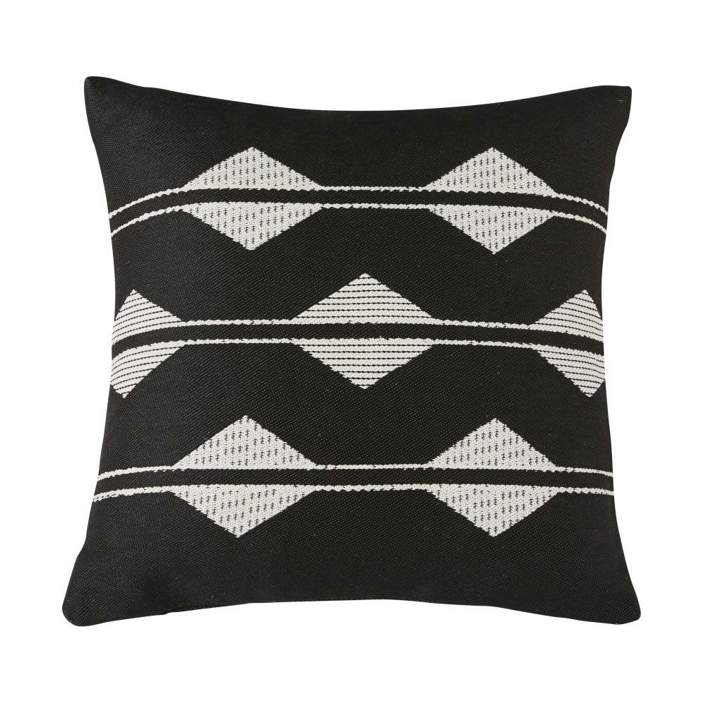 OVATA - Coussin tissé motifs graphiques noirs et blancs 45x45
