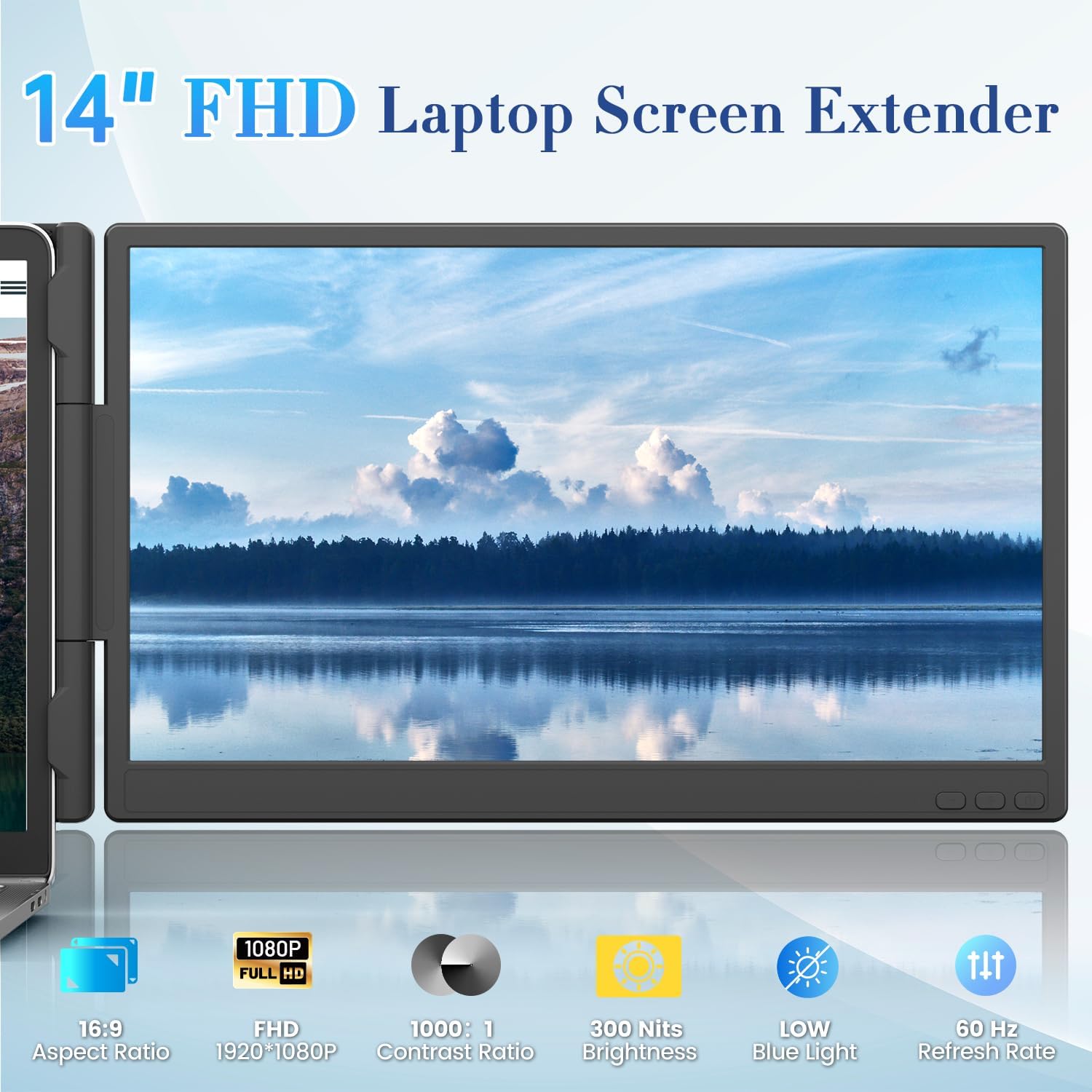 Teamgee 14 Inch Laptop Screen Extender  1080P FHD Laptop Monitor Extender  Portable Monitor for Laptops 13-17.3 with USB-C/HDMI Port  Plug & Play for Windows/Mac/Android/Switch/PS5