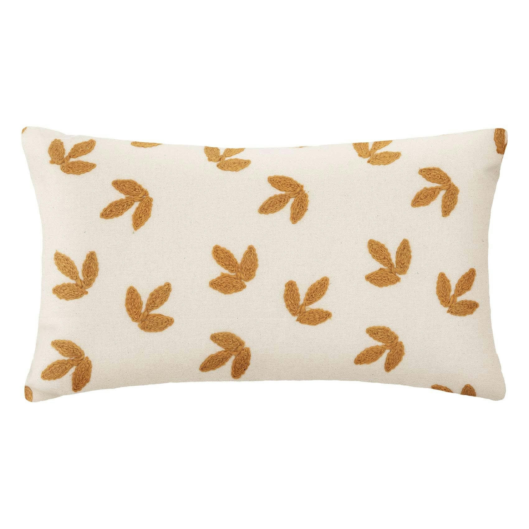 - Coussin aux broderies végétales coton beige 30x50 cm