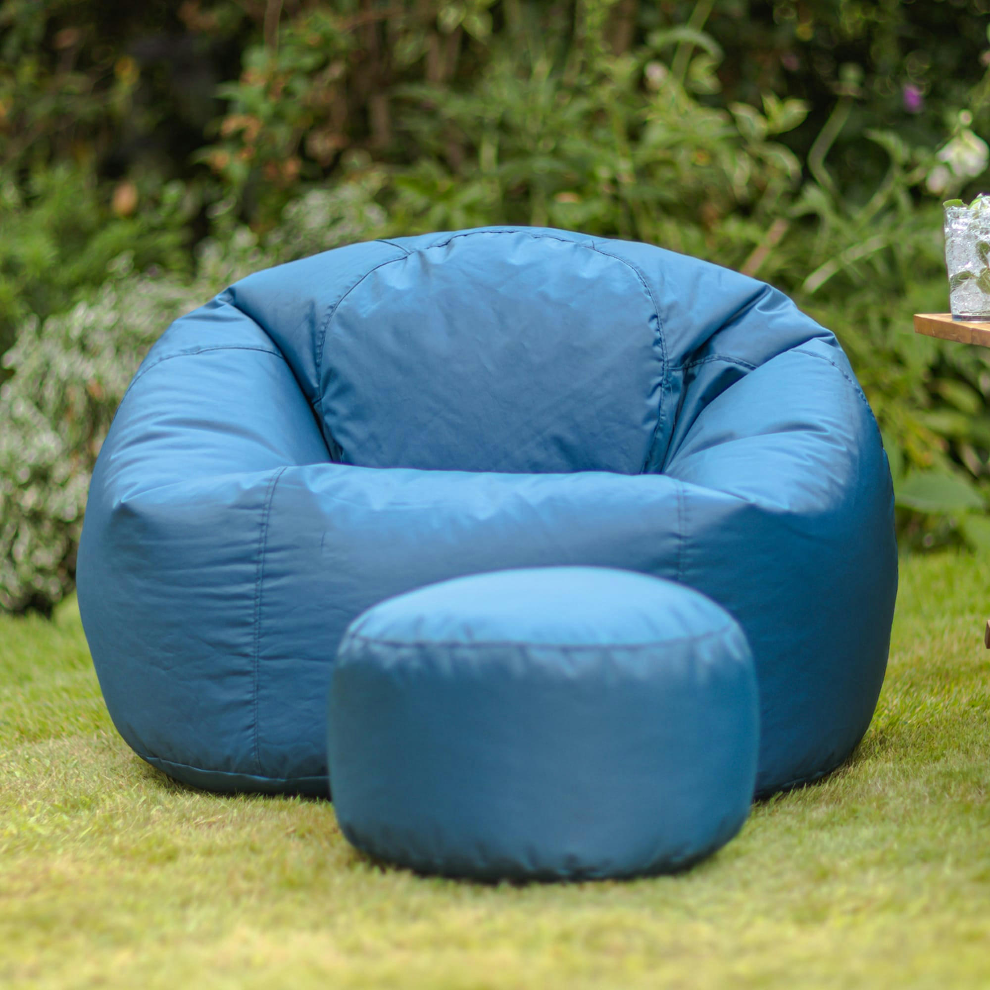 - Pouf extérieur avec repose-pieds bleu canard