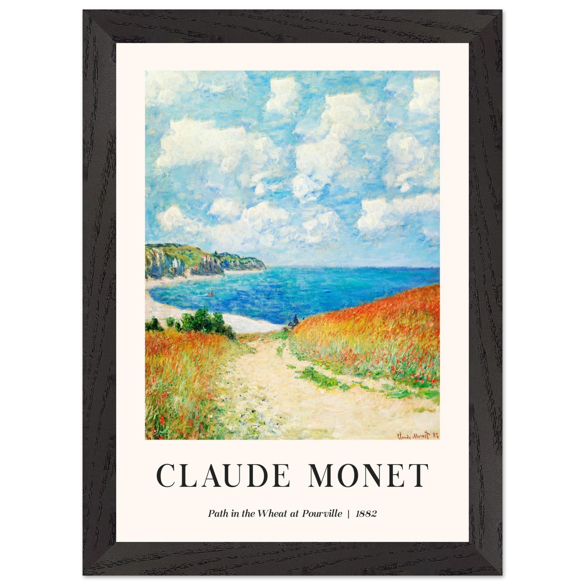 Artfulprints Poster met Lijst Claude Monet - Path in the weath at Pourville  - A4 21x29.7 cm - Blauw