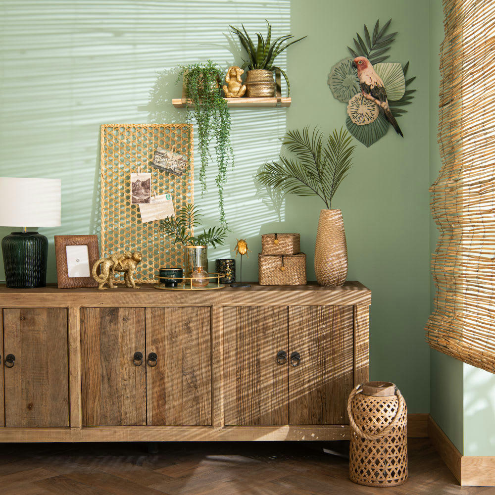 PARROT - Déco murale décor tropical vert et rose 36x56