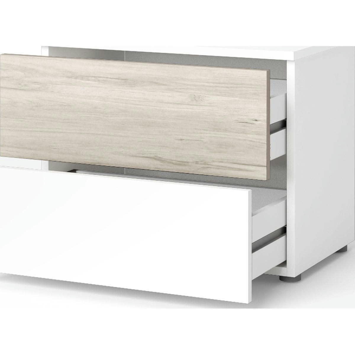 ARIZONA - Table de chevet 2 tiroirs blanc et effet bois 54 cm