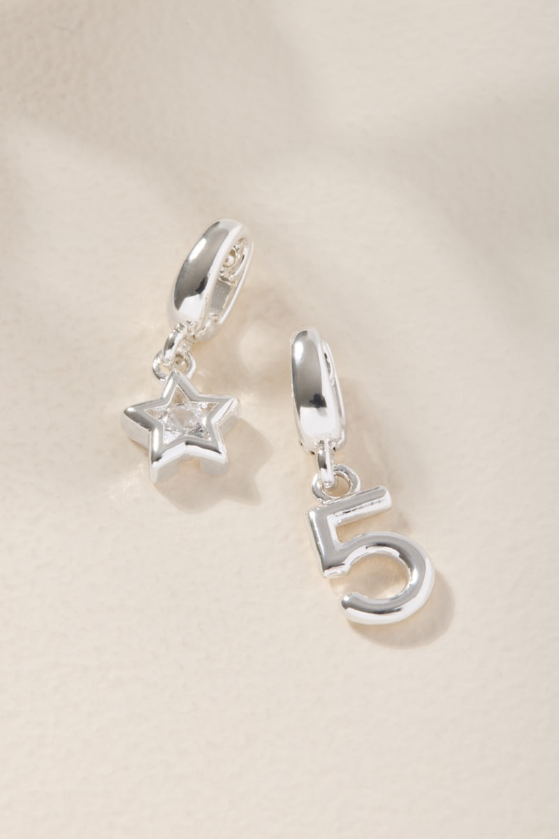 Star and Number Charm Set Silver