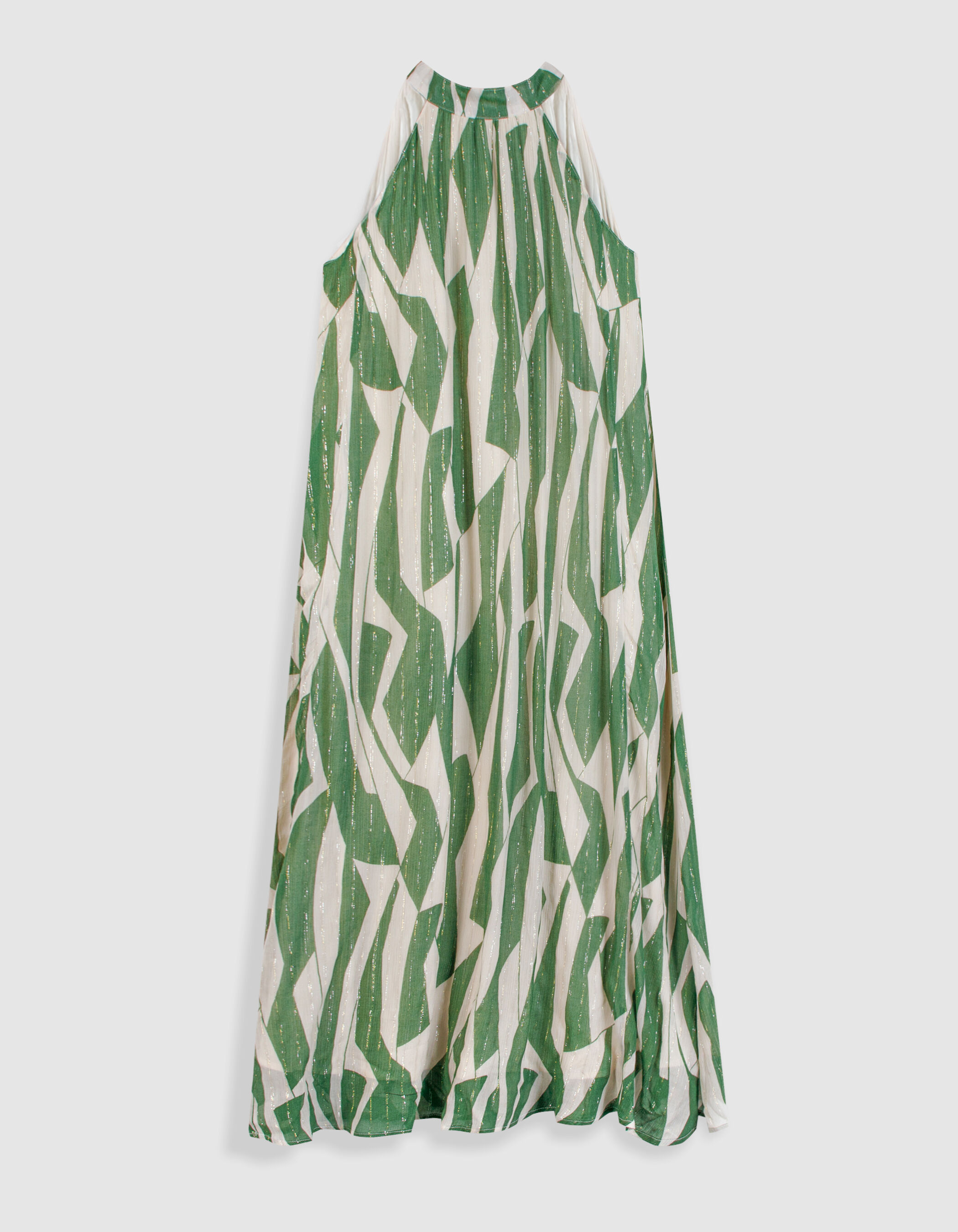 Robe longue verte imprimé graphique Femme