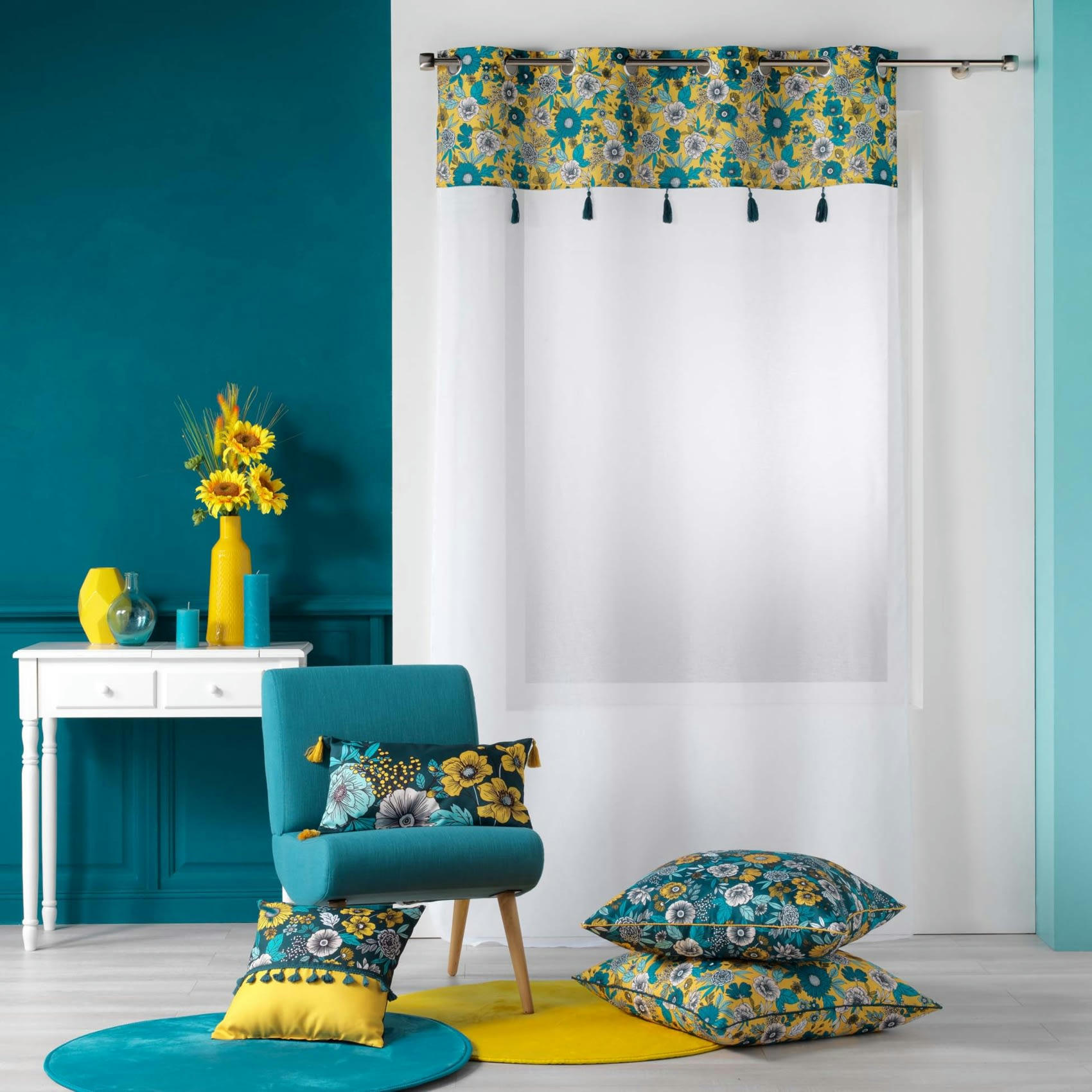 BOHOFLORA - Voilage sablé imprimé floral polyester jaune 240x140cm