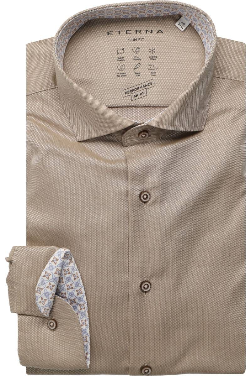 ETERNA Performance Slim Fit Tencel Hemd beige-braun, Strukturiert