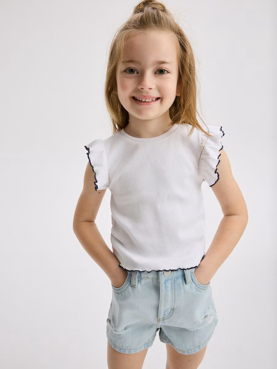 Denim Shorts With Wash Effect