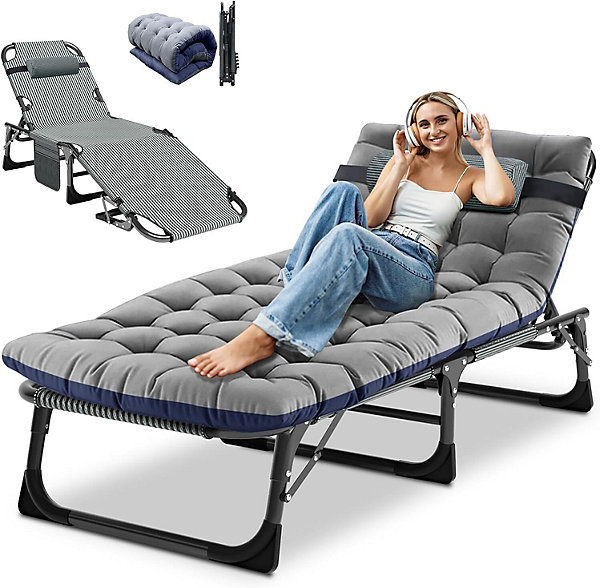 Lit de Camp Pliable 1 Personne, Capacité de Charge 200Kg Lit Pliant avec Matelas, Poches