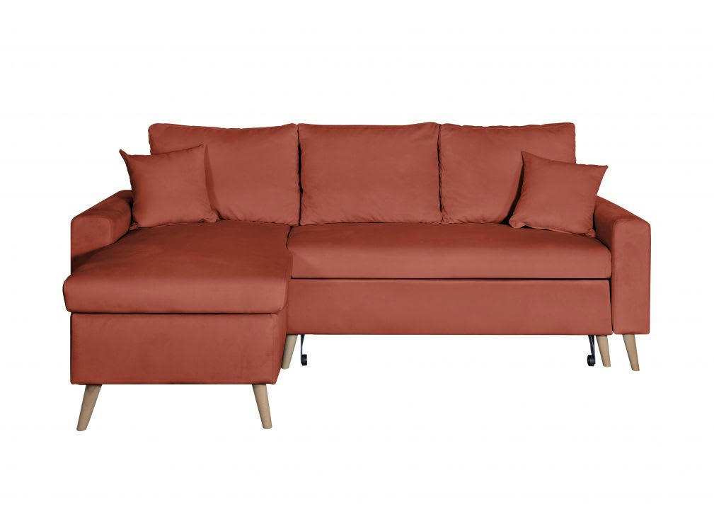 MARIA SCANDINAVE - Canapé d'angle convertible 3 places scandinave en velours - Rouge