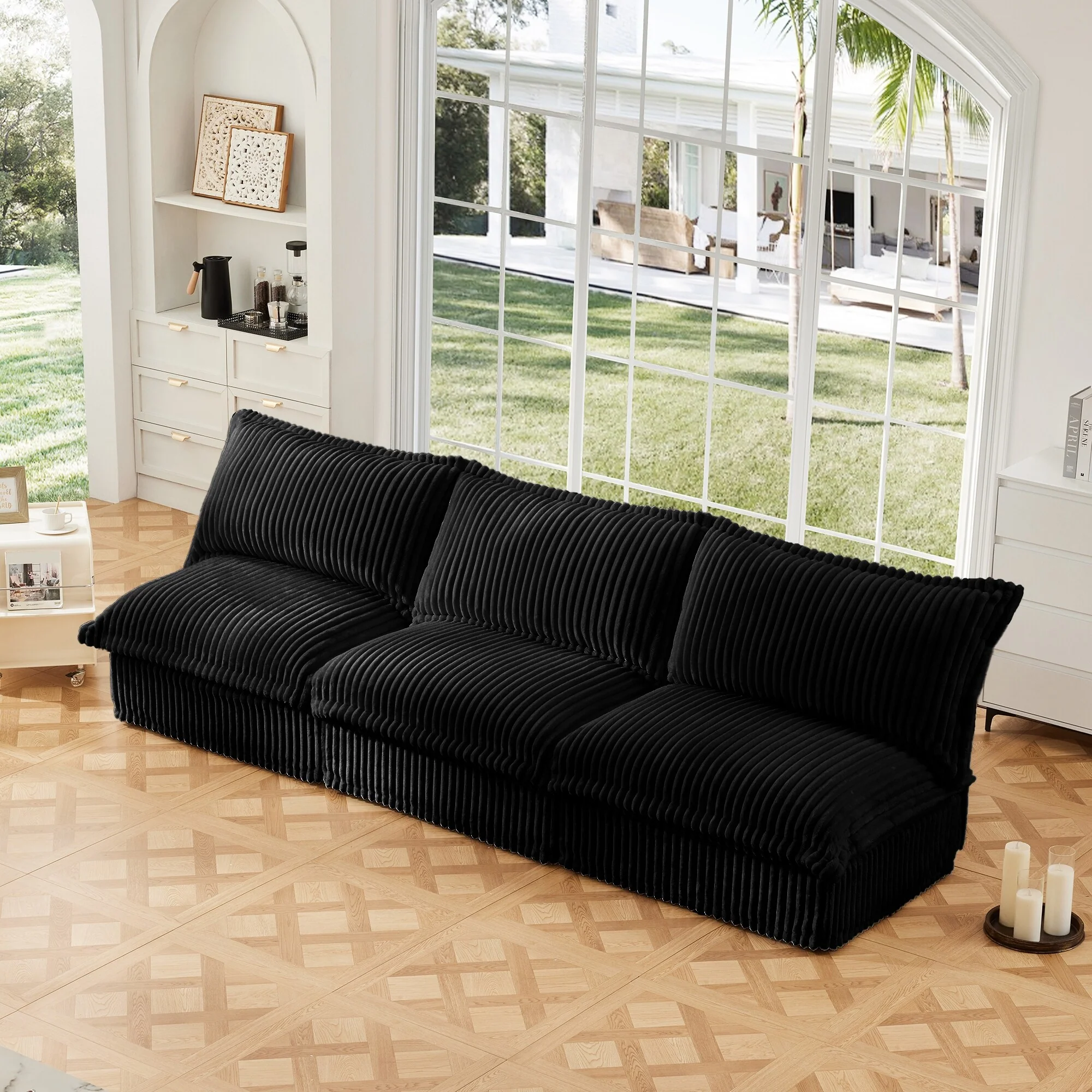 109.8 Corduroy 3-Seater Sofa with Big Pillows for Living Room