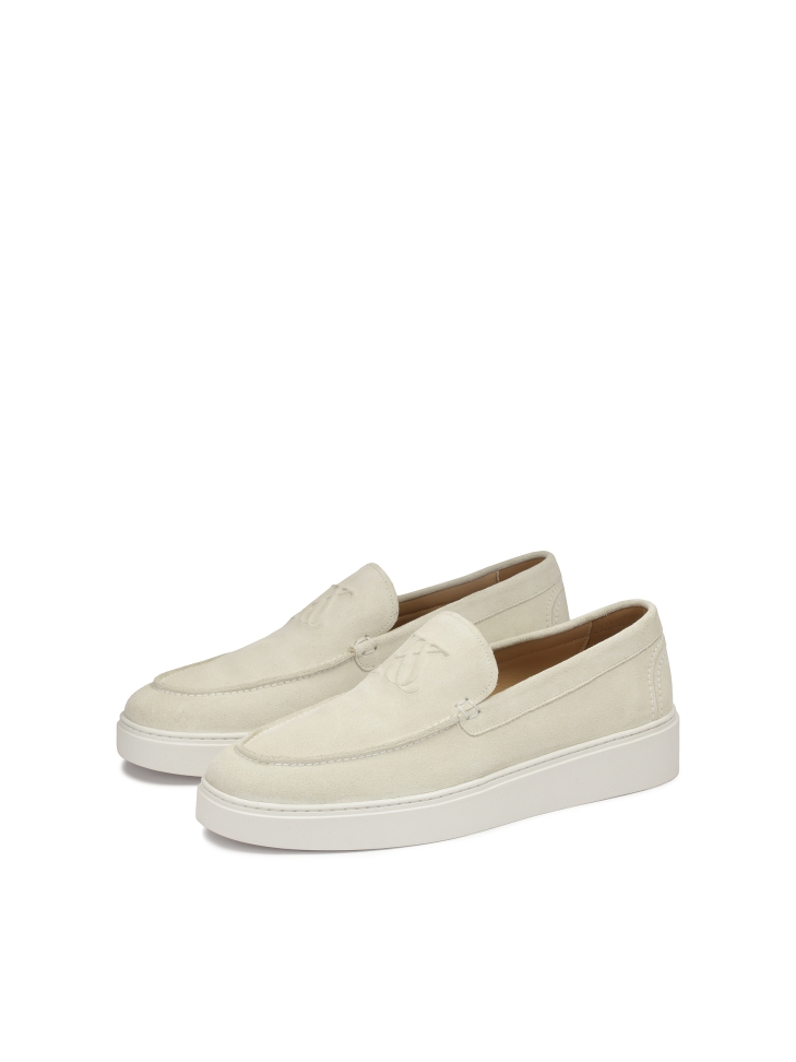 Beige suede slip-on sneakers