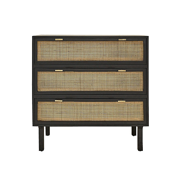 Commode en bois et cannage 90 cm 3 tiroirs