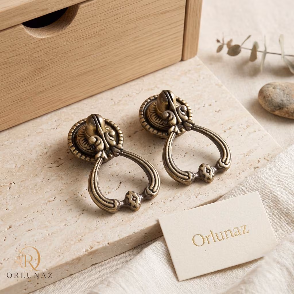 Vintage Zinc Alloy Cabinet Drop Pull Handles Set of 2, Antique Dresser Drawer Knobs, Closet Cupboard Furniture Hardware 60mm