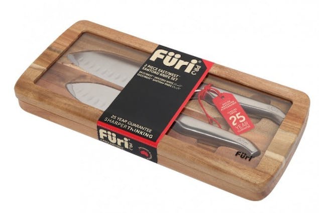 NEW FURI PRO EAST WEST SANTOKU STAINLESS STEEL SEAMLESS 2PC KNIFE SET