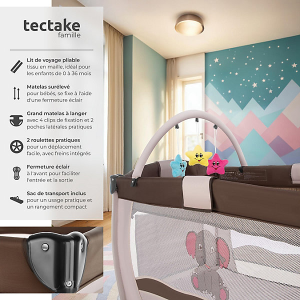 Lit de voyage pour enfants pliable et réglable en hauteur avec sac de