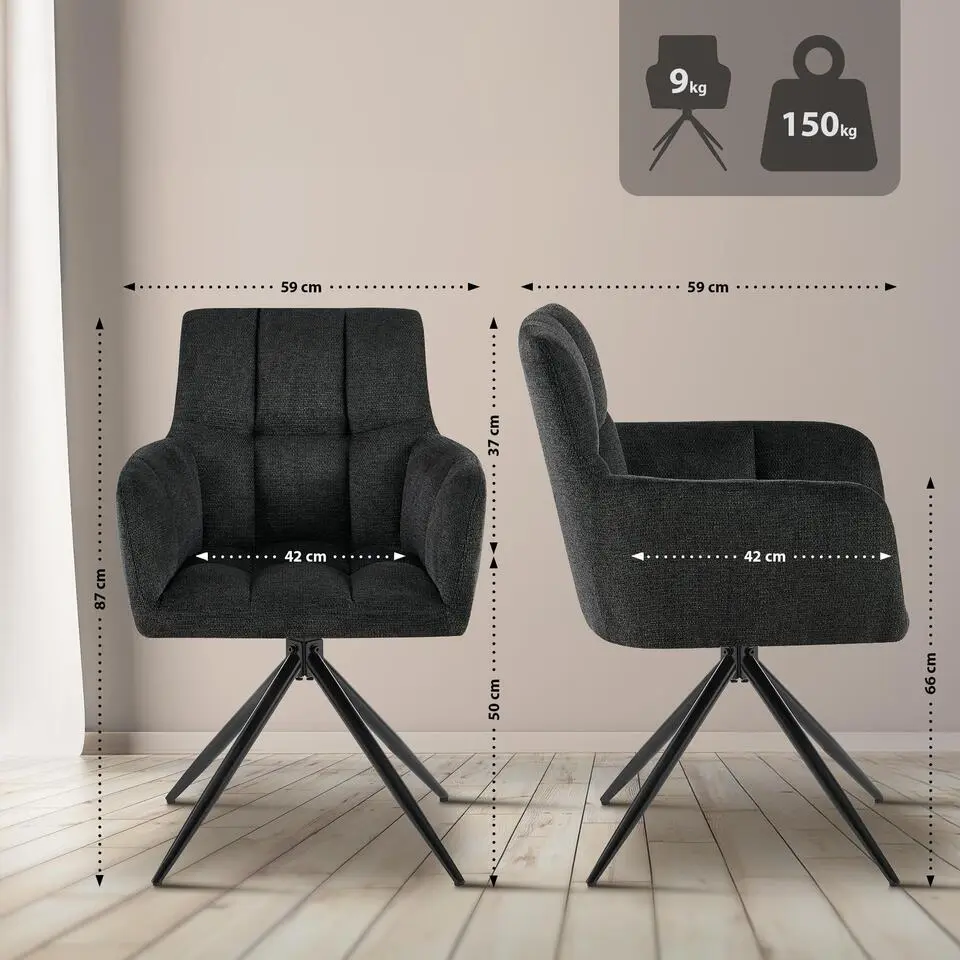 CLP Eetkamerstoel Jonah zwart Frame - Stof - zwart