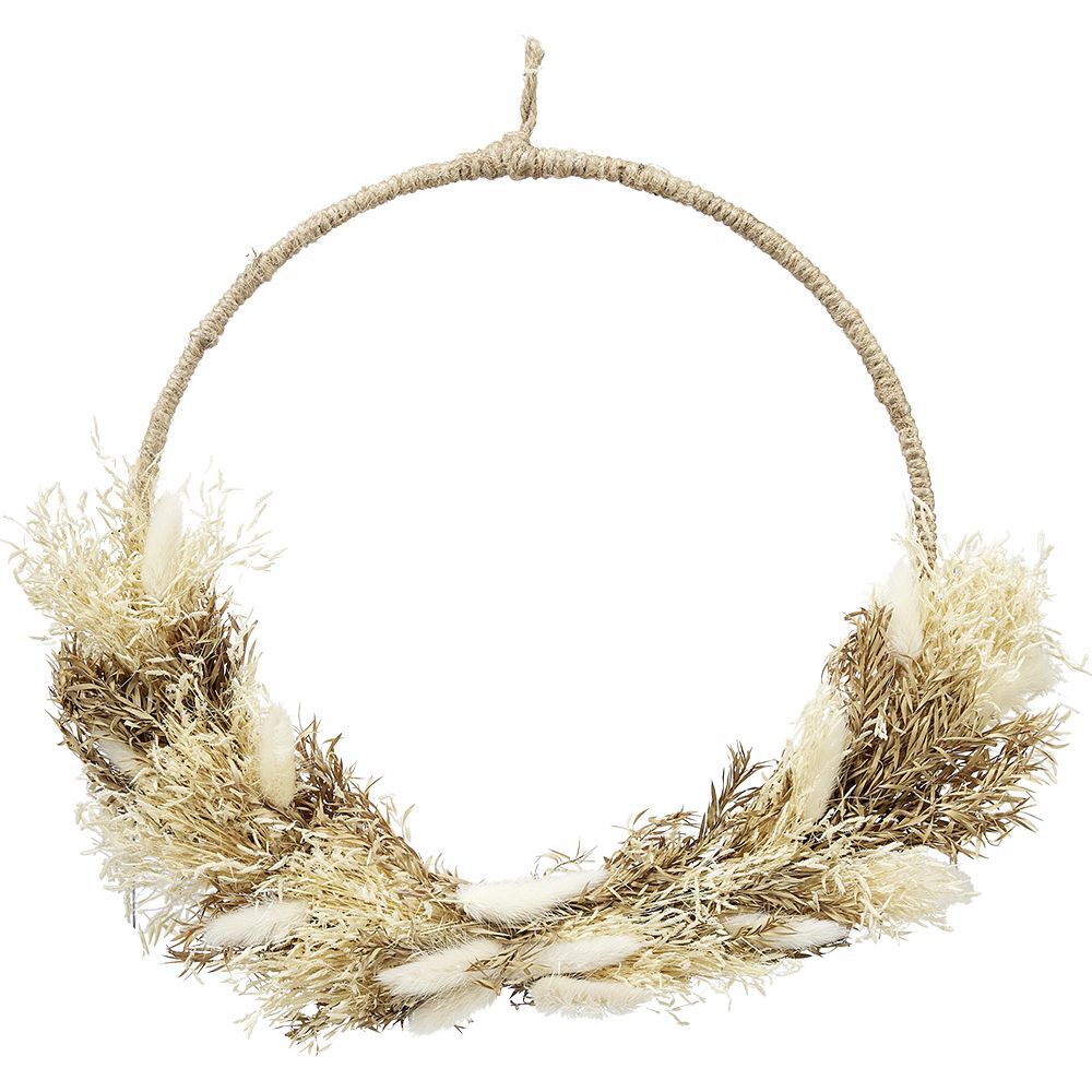 Couronne fleurs séchées et graminées Ø32cm