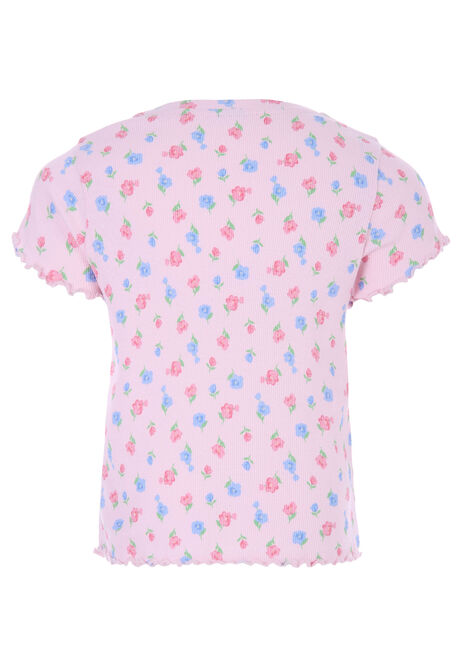 Younger Girls Pink Floral Frill Trim Top