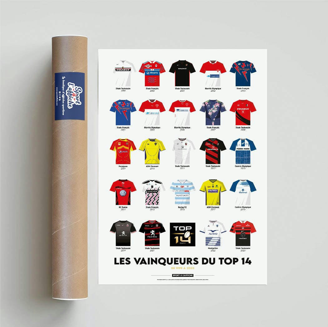 RUGBY - Affiche Rugby - Palmares Top 14 30x40 cm