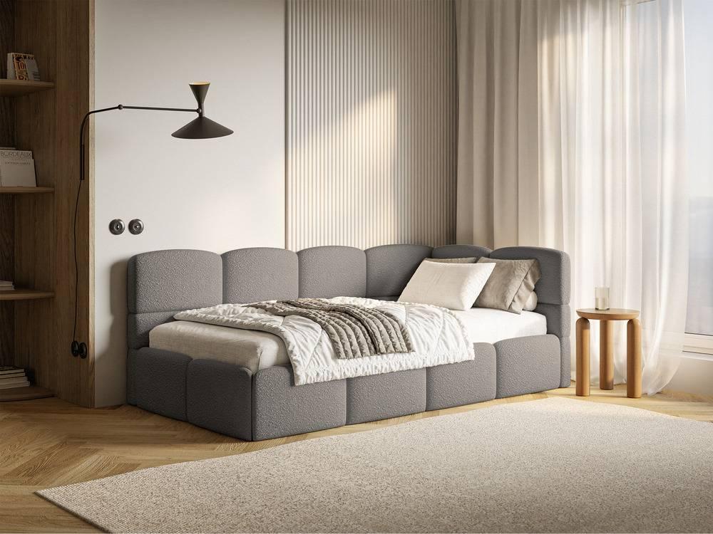 Jeugdbed incl matras Chloe rechts bouclé 90x200 met opbergruimte