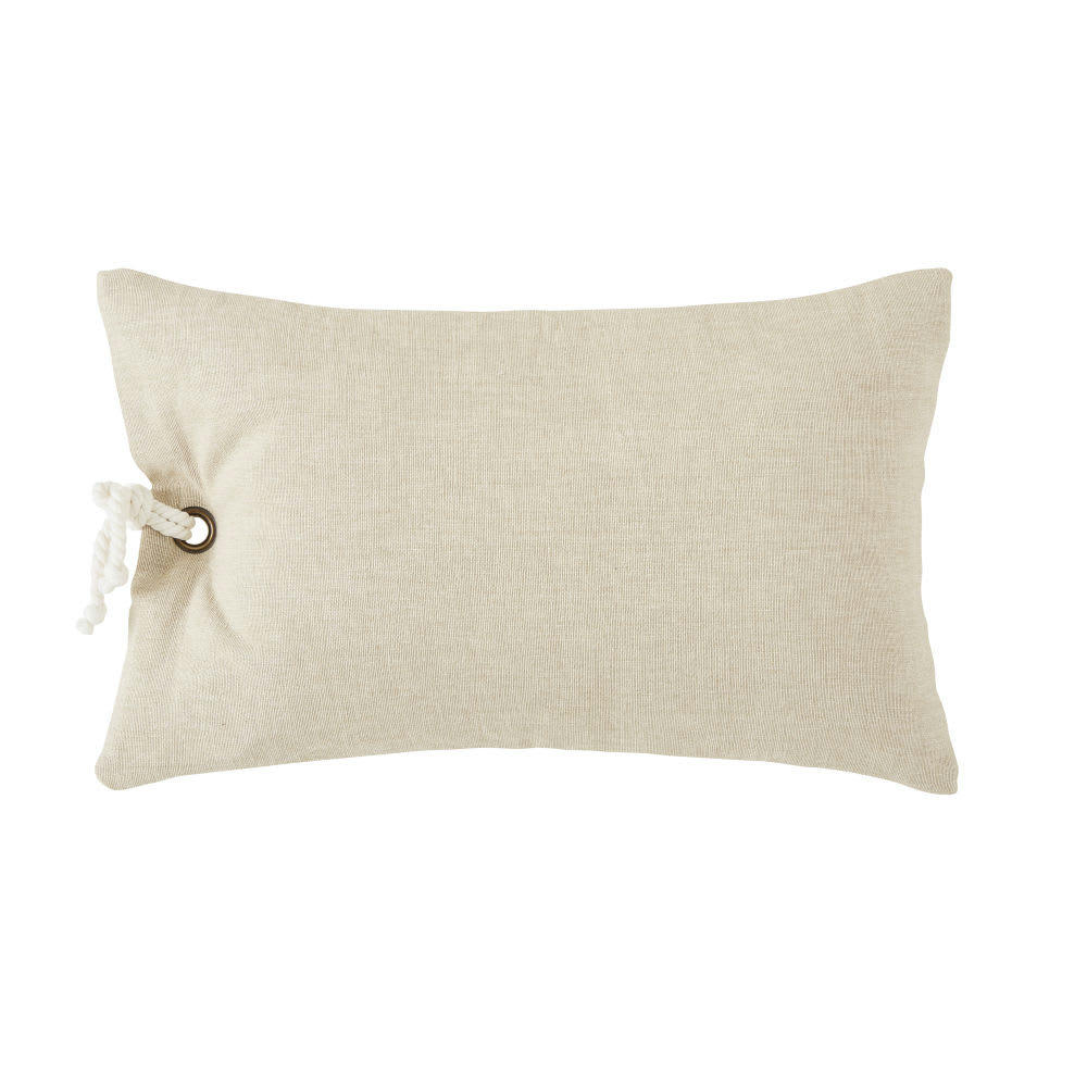 NAUTILUS - Coussin en coton bio beige, écru et gris avec nœud marin 30x50
