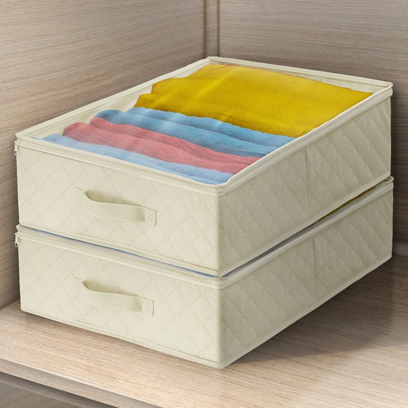 Storage Bags Closet & Underbed Organizer Set, Clear Cover, Foldable with Carry Handles (2-Pack)