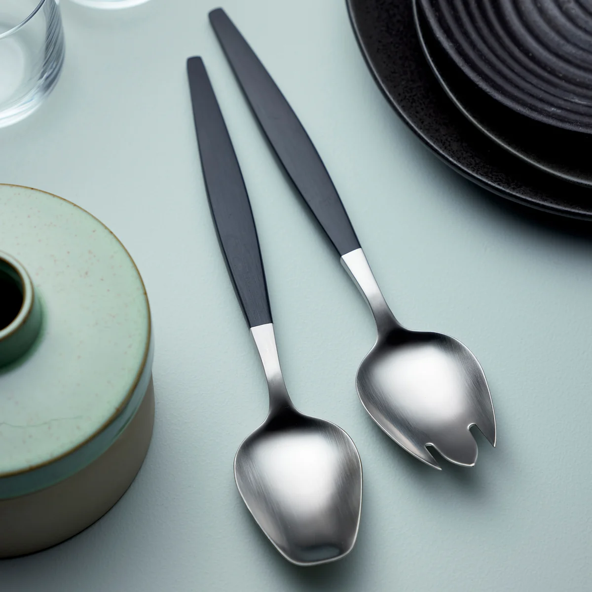 Gense - Focus de Luxe Salatbesteck, schwarz / matter Stahl